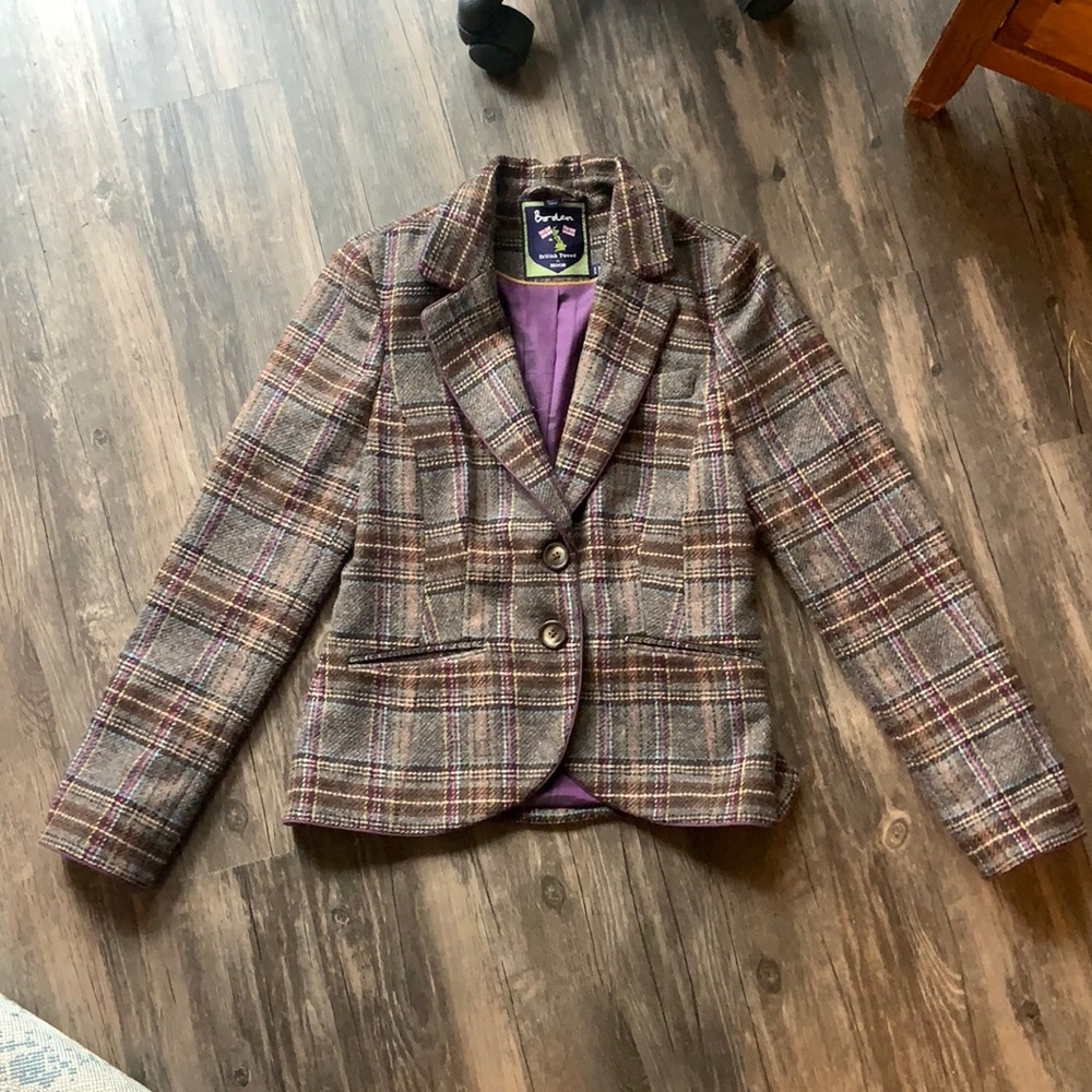 Boden British Tweed by Moon Plaid Wool Blazer